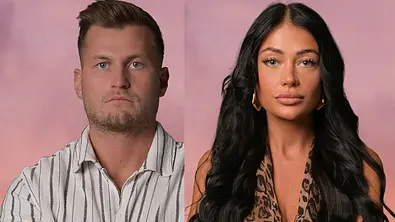 Richard Sternberg und Vanessa Brahimi vor rosa Hintergrund. - Foto: Collage. RTL Africa Vumazonke