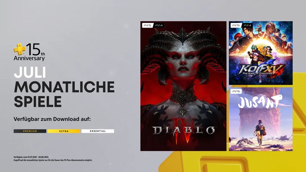 PS Plus Essentials im Juli 2025 Die drei Gratis-Spiele des Monats: Diablo IV, The King of Fighters XV und Jusant