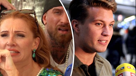 Collage: Links Georgina Fleur und Gigi mit entsetzen Gesichtern, rechts Raúl Richter am RTL-Mikro - Foto: Joyn und  IMAGO / STAR-MEDIA