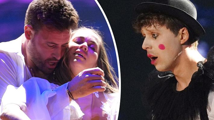 Marc Eggers hält Renata Lusin bei Lets Dance im Arm, Valentin Lusin schaut schockiert - Foto: RTL / Stefan Gregorowius