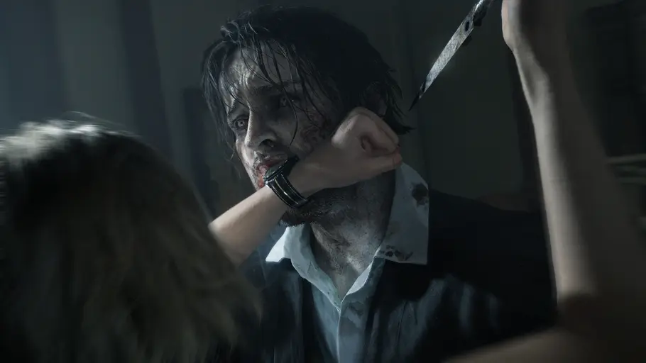 Ein Zombie wird in Resident Evil 9: Requiem von Grace mit einem Messer getötet in Nahaufnahme