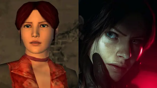 Eine Collage aus „Resident Evil: Code Veronica“ und dem Remake: Aud beiden Bildern schaut Claire verwirrt auf ihr Gegenüber - Foto: Capcom