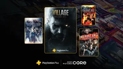 Verschiedene Covers von „Resident Evil“-Filmen und „Resident Evil Village“. - Foto: Sony Entertainment / Capcom