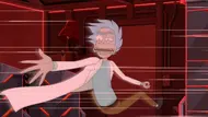 Rick aus „Rick and Morty“ hängt aus einem Zug und streckt seinen Arm aus. - Foto: TM & © Cartoon Network Rick aus „Rick and Morty“ hängt aus einem Zug und streckt seinen Arm aus. - Foto: TM & © Cartoon Network