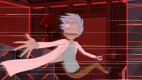 Rick aus „Rick and Morty“ hängt aus einem Zug und streckt seinen Arm aus.   - Foto: TM & © Cartoon Network
