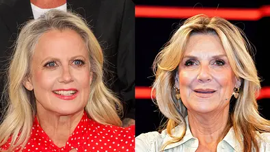Bildmontage mit zwei Porträtaufnahmen einer blonden Moderatorin. Links trägt sie eine rote Bluse mit weißen Punkten und lächelt in die Kamera, rechts ist sie in einer hellen Bluse vor einem Studiohintergrund mit roten Lichtstreifen zu sehen. - Foto: Collage: IMAGO / BREUEL-BILD, IMAGO / STAR-MEDIA Bildmontage mit zwei Porträtaufnahmen einer blonden Moderatorin. Links trägt sie eine rote Bluse mit weißen Punkten und lächelt in die Kamera, rechts ist sie in einer hellen Bluse vor einem Studiohintergrund mit roten Lichtstreifen zu sehen. - Foto: Collage: IMAGO / BREUEL-BILD, IMAGO / STAR-MEDIA