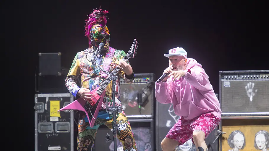 Fred Durst und Wes Borland performen in pink auf der Bühne