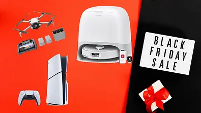 Verschihedene technische Produkte vor einem rot-schwarzen Hintergrund mit Schriftzug Back Friday Sale - Foto: Amazon/PR/Canva