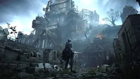 Demons Souls auf PS5 zeigt einen Ritter, der zu einer Burg hochblickt - Foto: Bluepoint Games