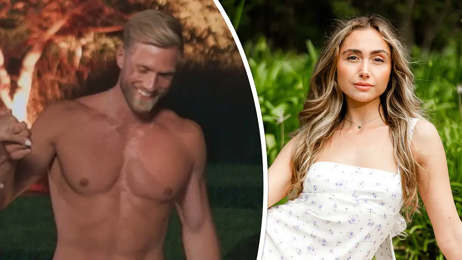 Sebastian Paul und Nadja ein Paar? Collage zeigt Bachelor Sebastian Paul oberkörperfrei und Nadja im Blümchenkleid.