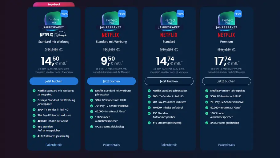 Selbst wenn man waipu.tv gar nicht nutzen will, lohnt sich dieser Deal. Übersicht des Netflix-waipu-Deals.