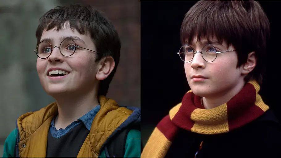 Serie vs. Film: Vergleich der „Harry Potter“-Charaktere Serie vs. Film: Collage zeigt Vorher-Nachher-Vergleich der „Harry Potter“-Charaktere.