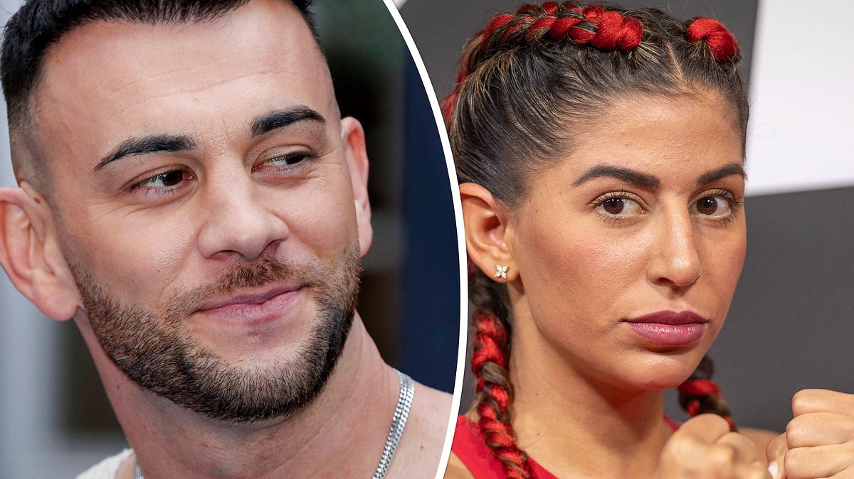 Serkan Yavuz und Eva Benetatou sollen ins Dschungelcamp ziehen. Collage: Serkan Yavuz lächelt, Eva Benetatou hat ihre Fäuste geballt.