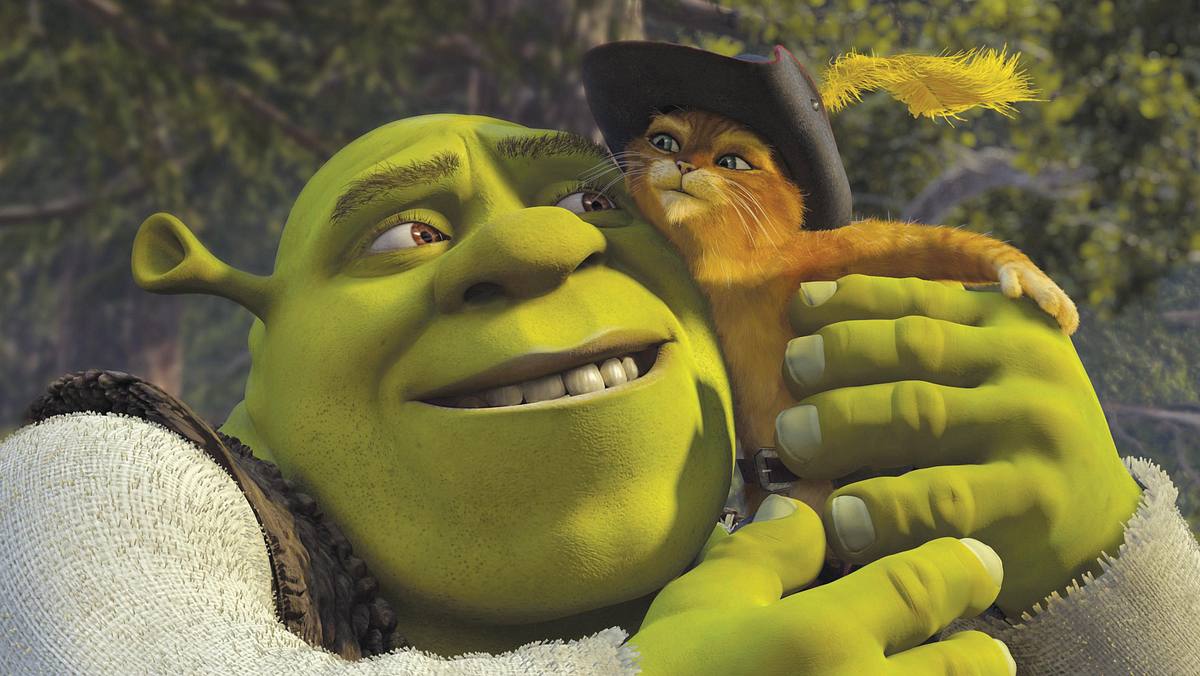 Shrek umarmt den gestiefelten Kater