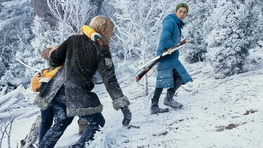 Sanji und Zorro bringen Nami nach Drum.