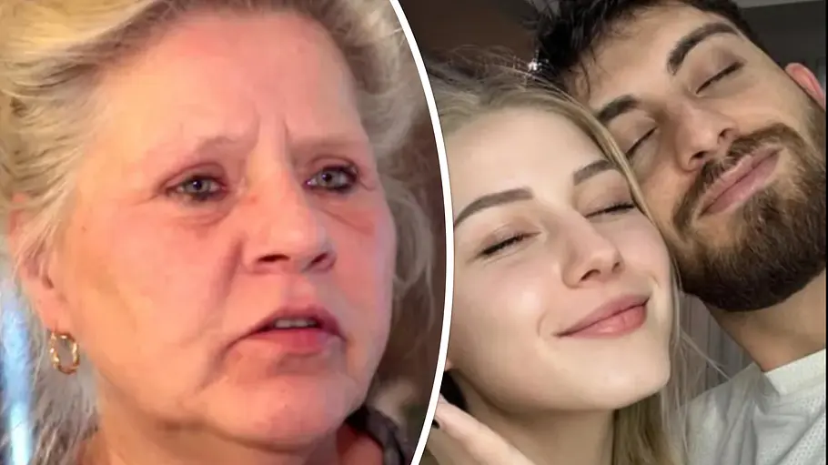 Collage: Silvia Wollny schaut entsetzt, Loredana Wollny und Servet Özbek kuscheln mit geschlossenen Augen. 