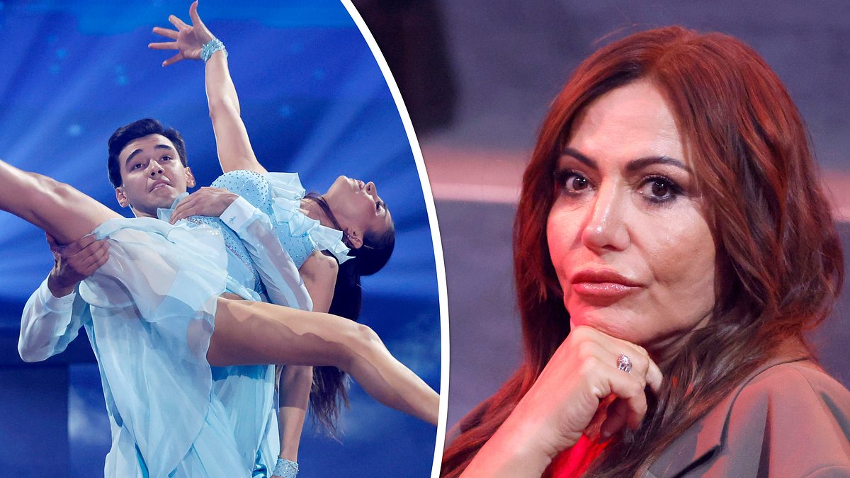 Was Simone Thomalla über Ekat und Diego denkt Collage: Diego Pooth und Ekaterina Leonova bei einer Hebefigur, Simone Thomalla mit skeptischem Blick