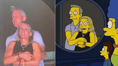 Astronomer-CEO Andy Byron (50) umschlingt seine HR-Chefin Kristin Cabot (52) bei einem Coldplay-Konzert, rechts dieselbe Szene bei den „Simpsons“ - Foto: X