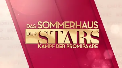 Der goldene Schriftzug „Das Sommerhaus der Stars – Kampf der Promipaare“ steht auf einem rot-beigen Hintergrund. - Foto: RTL Der goldene Schriftzug „Das Sommerhaus der Stars – Kampf der Promipaare“ steht auf einem rot-beigen Hintergrund. - Foto: RTL