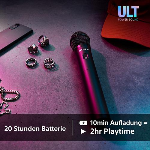 Sony ULTMIC1 - Kabelloses Mikrofonset mit 2 Mikrofonen und Empfänger, erweiterte Rauschunterdrückung, Duettunterstützung, 20-Stunden-Akku, stoßfest, perfekt für die ULT Power Sound Serie - Schwarz