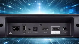 Die Rückseite einer Soundbar und ihrer Anschlüsse. - Foto: TVM/ChatGPT/Denon