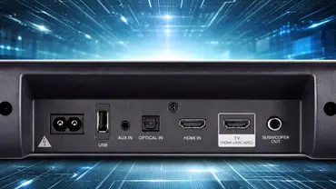 Die Rückseite einer Soundbar und ihrer Anschlüsse. - Foto: TVM/ChatGPT/Denon Die Rückseite einer Soundbar und ihrer Anschlüsse. - Foto: TVM/ChatGPT/Denon