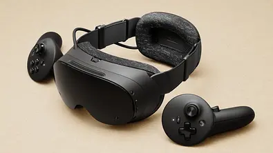 Steam Frame VR-Brille mit den dazugehörigen Controllern von Valve - Foto: Valve
