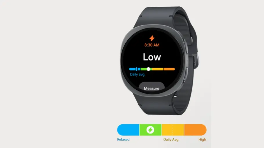 Die Samsung GalaxyWatch 8 mit aktivem Stressmessungs-Modus