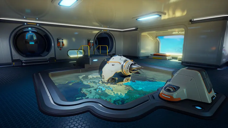 Ein Unterwassergefährt ist in einem Pool zu sehen bei Subnautica 2