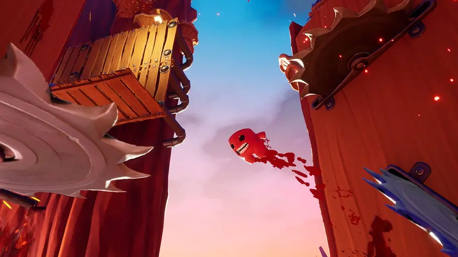 Meat Boy springt durch den Level im Screenshot aus dem Spiel