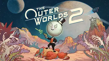 Das Keyart zu The Outer Worlds 2 zeigt in Comic-Grafik den Mond-Mann mit Kanone, der auf einem toten Alien steht - Foto: Xbox / Obsidian Das Keyart zu The Outer Worlds 2 zeigt in Comic-Grafik den Mond-Mann mit Kanone, der auf einem toten Alien steht - Foto: Xbox / Obsidian