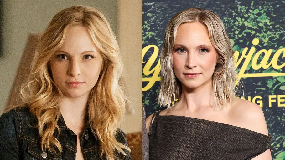 Der „The Vampire Diaries“-Cast damals und heute Links sehen wir Caroline in Staffel 1 von TVD, rechts steht Candice King kaum gealtert heute auf dem Red Carpet