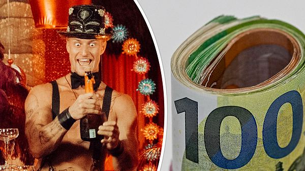 Links: Too Hot to Handle: Germany-Star Laurenz feiert, rechts: Geldscheine - Foto: Netflix und IMAGO / Bernd Leitner