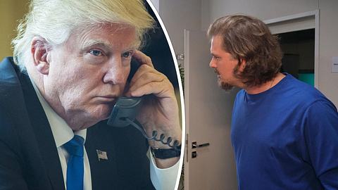 Donald Trump und das Unter Uns Logo - Foto: IMAGO / UPI Photo / RTL
