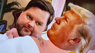 Eine Szene aus South Park: JD Vance und Donald Trump liegen zusammen im Bett - Foto: Comedy Central