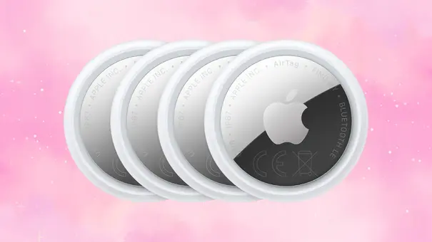 Vier AirTags vor rosa Hintergrund. - Foto: TV Movie / Canva Vier AirTags vor rosa Hintergrund. - Foto: TV Movie / Canva