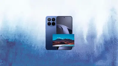 Xiaomi 17T Pro plus Xiaomi Fernseher vor einem blau weißen Hintergrund in Wellenoptik. - Foto: TV Movie / Vodafone