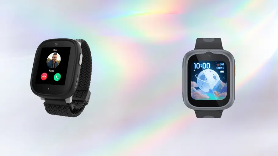 tvmovie-vodafone-kidssmartwatch-schulanfang-koop Zwei Vodafone Kinder-Smartwatches vor silbernen Hintergrund.