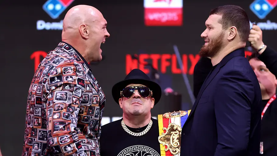 Boxen Fury Makhmudov Fury und Makhmudov beim Wiegen vor dem Boxkampf
