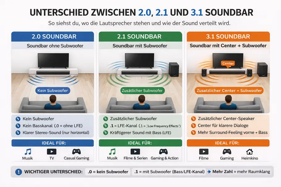 Grafik zur Veranschaulichung unterschiedlicher Soundsysteme Grafik zur Veranschaulichung unterschiedlicher Soundsysteme
