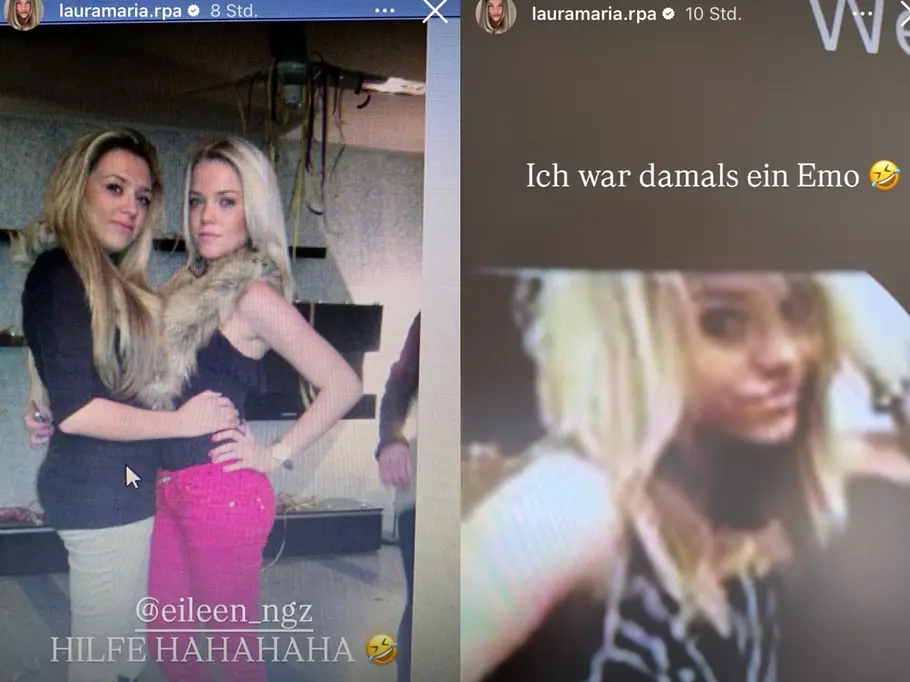 Zwei ältere Fotos von Laura Maria Rypa: links mit Freundin im 2010er-Look, rechts ein Selfie aus ihrer Emo-Phase.
