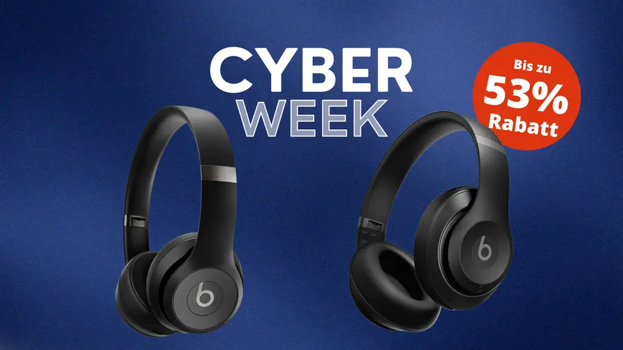 v5-5beats-solo-beats-studio-tv-movie-cyber-week Beats Solo 4 und Beats Studio Pro mit Black Friday Banner und Rabatt-Button.