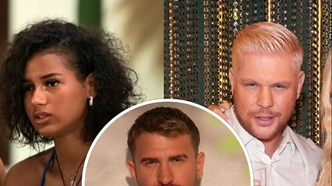 Collage: Links Brenda verzweifelt, rechts Seven am posen mit Champus, Mitte: Gigi mit ernstem Blick - Foto: Netflix, Joyn, IMAGO / BREUEL-BILD