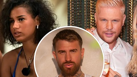 Collage: Links Brenda verzweifelt, rechts Seven am posen mit Champus, Mitte: Gigi mit ernstem Blick - Foto: Netflix, Joyn, IMAGO / BREUEL-BILD