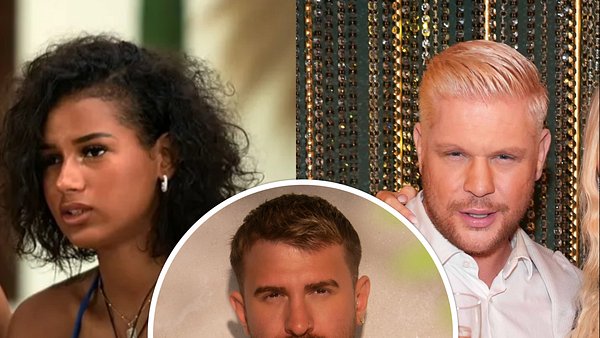 Collage: Links Brenda verzweifelt, rechts Seven am posen mit Champus, Mitte: Gigi mit ernstem Blick - Foto: Netflix, Joyn, IMAGO / BREUEL-BILD