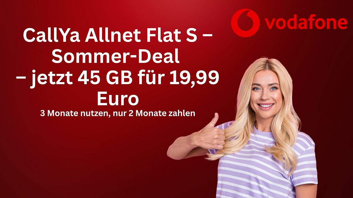 CallYa Allnet Flat S Prepaid-Tarif: 3 Monate zum Preis von 2 – Jetzt 45 GB sichern