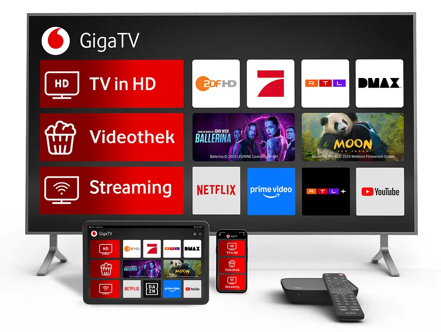 Vodafone GigaTV auf Fernseher, Tablet und Smartphone