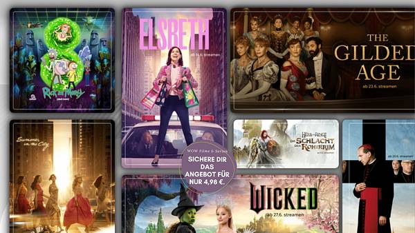 In der Collage des Bildes sind Film- und Serienposter unter anderem zu Rick and Morty, And Just Like That ... oder Wicked zu sehen. - Foto: TVMovie / PR