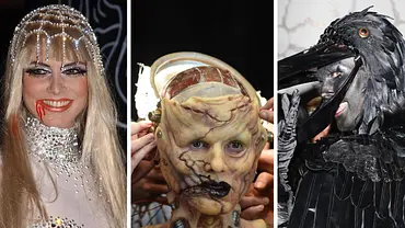 Halloween-Kostüme: Drei Porträts zeigen Heidi Klum mit Strassschmuck und Blut am Mund, in einer Monstermaske und in einem schwarzen Vogelkostüm. - Foto: IMAGO / Avalon.red Halloween-Kostüme: Drei Porträts zeigen Heidi Klum mit Strassschmuck und Blut am Mund, in einer Monstermaske und in einem schwarzen Vogelkostüm. - Foto: IMAGO / Avalon.red