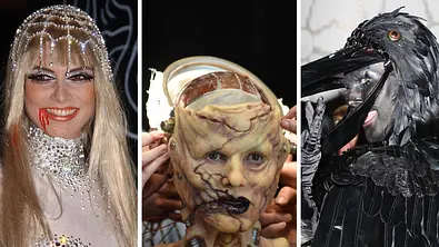 Halloween-Kostüme: Drei Porträts zeigen Heidi Klum mit Strassschmuck und Blut am Mund, in einer Monstermaske und in einem schwarzen Vogelkostüm. - Foto: IMAGO / Avalon.red Halloween-Kostüme: Drei Porträts zeigen Heidi Klum mit Strassschmuck und Blut am Mund, in einer Monstermaske und in einem schwarzen Vogelkostüm. - Foto: IMAGO / Avalon.red